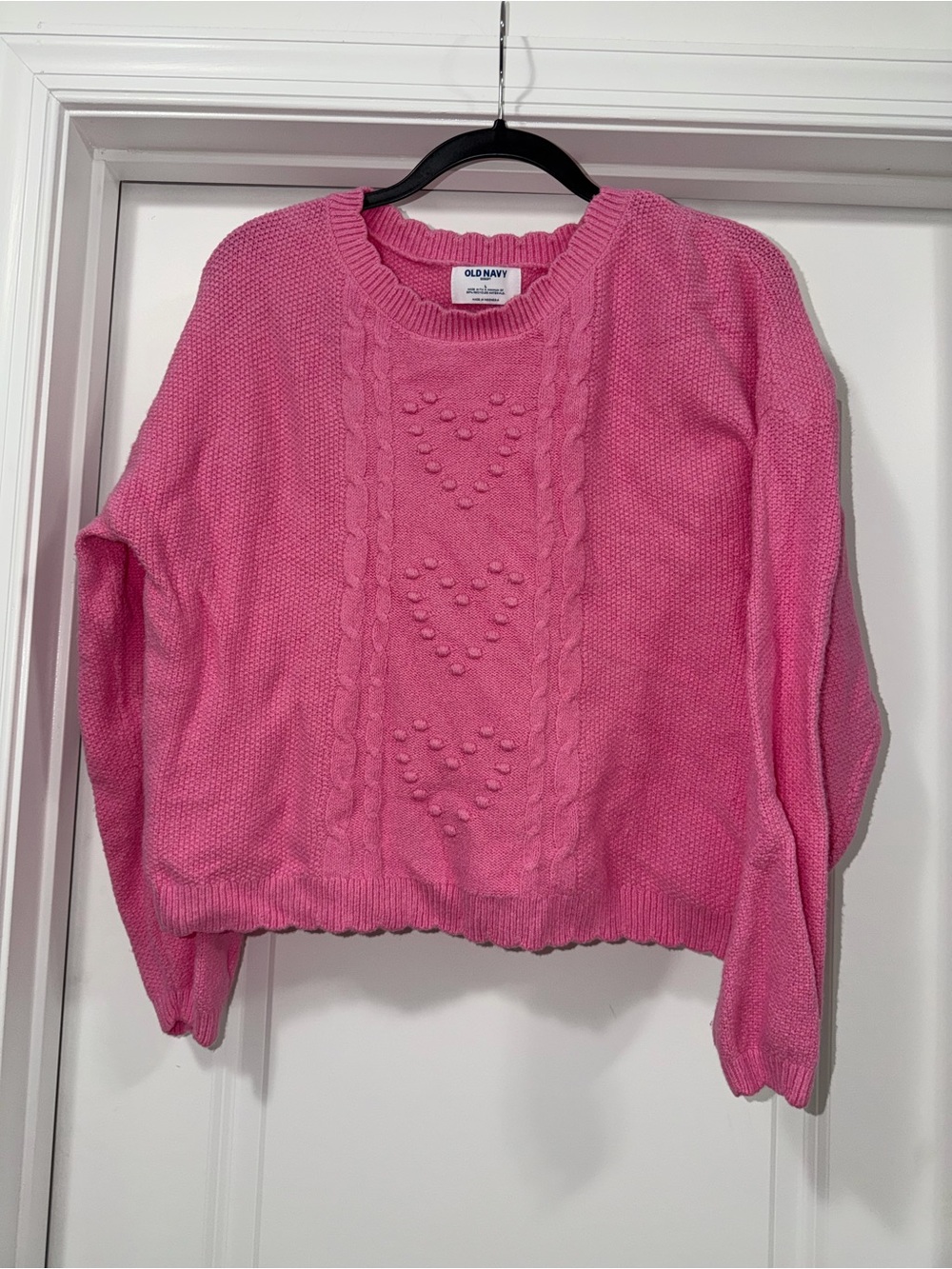 Old Navy Hot Pink Cable-Knit Heart Crewneck Sweater